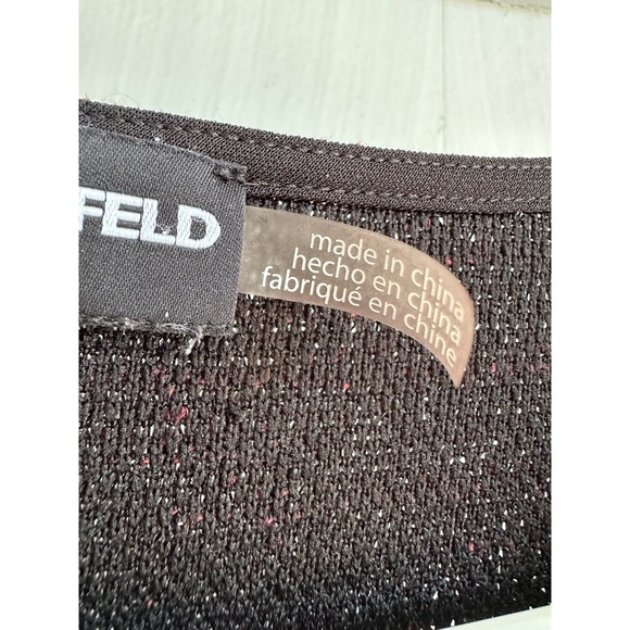 Karl Lagerfeld Paris‎ Black Red Knit Top Lace Trim Sweater Blouse Medium M - Picture 3 of 8